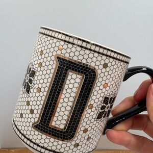 Anthropologie Bistro Tile Monogram Stoneware Mug, Initial "D"